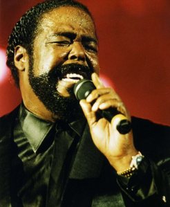 SOUL SINGER, BARRY WHITE, PICTURED SINGING DURING CONCERT.